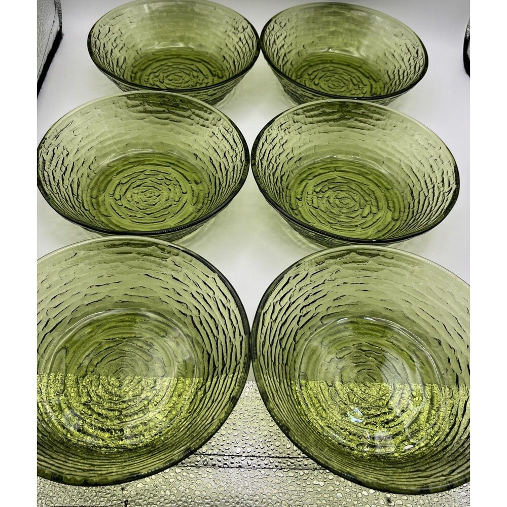 Set of Six Perfect Vintage Green Anchor Hocking "SORENO" Soup/Cereal Bowls!